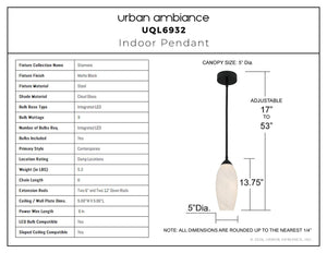 Urban Ambiance - Pendant - UQL6932 Contemporary Indoor Pendant, 13.75''H x 5''W x 5''Dep, Matte Black Finish, Starmere Collection - 
