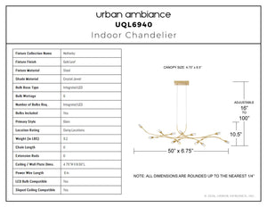 Urban Ambiance - Chandelier - UQL6940 Glam Indoor Chandelier, 10.5''H x 50''W x 6.75''Dep, Gold Leaf Finish, Netherby Collection - 