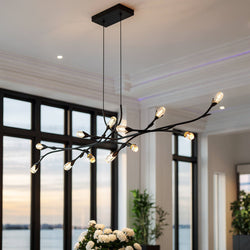 Urban Ambiance - Chandelier - UQL6941 Glam Indoor Chandelier, 10.5''H x 50''W x 6.75''Dep, Matte Black Finish, Netherby Collection - 