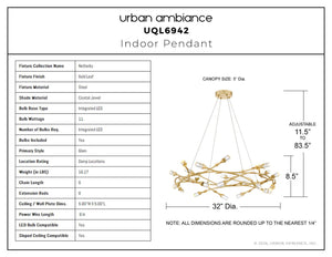 Urban Ambiance - Pendant - UQL6942 Glam Indoor Pendant, 8.5''H x 32''W x 32''Dep, Gold Leaf Finish, Netherby Collection - 
