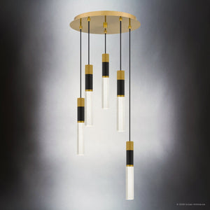 Urban Ambiance - Pendant - UQL6950 Modern Indoor Pendant, 12.75''H x 16''W x 16''Dep, Brushed Gold Finish, Drayham Collection - 
