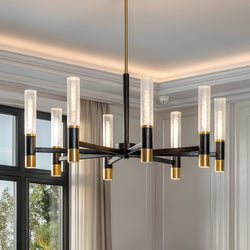 Urban Ambiance - Chandelier - UQL6951 Modern Indoor Chandelier, 17.75''H x 32''W x 32''Dep, Brushed Gold Finish, Drayham Collection - 