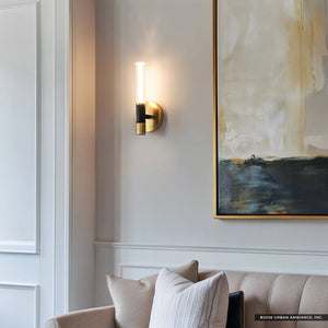 Urban Ambiance - Wall Sconce - UQL6954 Modern Indoor Wall Sconce, 12.75''H x 5.5''W x 4''Dep, Brushed Gold Finish, Drayham Collection - 