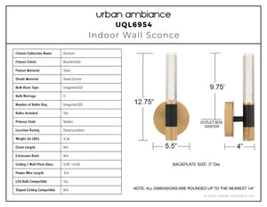 Urban Ambiance - Wall Sconce - UQL6954 Modern Indoor Wall Sconce, 12.75''H x 5.5''W x 4''Dep, Brushed Gold Finish, Drayham Collection - 