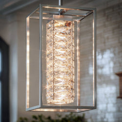 Urban Ambiance - Pendant - UQL6960 Modern Indoor Pendant, 16.75''H x 8''W x 8''Dep, Polished Chrome Finish, Menden Collection - 