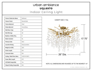 Urban Ambiance - Ceiling Light - UQL6970 Glam Indoor Ceiling Light, 17.75''H x 26''W x 26''Dep, Brushed Gold Finish, Quillstead Collection - 