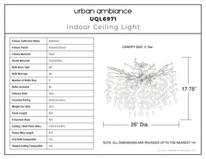 Urban Ambiance - Ceiling Light - UQL6971 Glam Indoor Ceiling Light, 17.75''H x 26''W x 26''Dep, Polished Chrome Finish, Quillstead Collection - 
