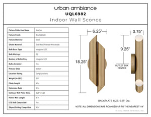 Urban Ambiance - Wall Sconce - UQL6982 Modern Indoor Wall Sconce, 18.25''H x 6.25''W x 3.75''Dep, Brushed Gold Finish, Ulverton Collection - 
