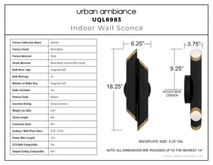 Urban Ambiance - Wall Sconce - UQL6983 Modern Indoor Wall Sconce, 18.25''H x 6.25''W x 3.75''Dep, Matte Black Finish, Ulverton Collection - 