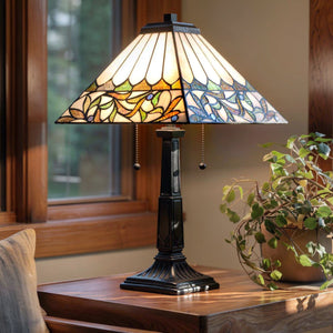 Urban Ambiance - Table Lamp - UQL7007 Harrow Tiffany Table Lamp with Posh Style, 23''H x 14''W, Matte Black and Stained Glass - 