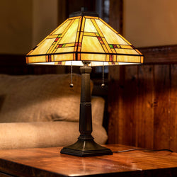 Urban Ambiance - Table Lamp - UQL7015 Austell Tiffany Table Lamp with Craftsman Style, 23.5''H x 14''W, Matte Black and Stained Glass - 