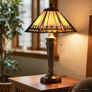 Urban Ambiance - Table Lamp - UQL7018 Copeland Tiffany Table Lamp with Mediterranean Style, 23.5''H x 16''W, Russet Bronze and Stained Glass -