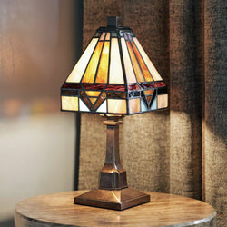 Urban Ambiance - Table Lamp - UQL7026 Axminster Tiffany Table Lamp with American Bungalow Style, 12''H x 5''W, Vintage Bronze and Stained Glass - 