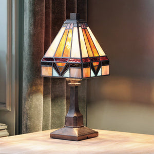 Urban Ambiance - Table Lamp - UQL7026 Axminster Tiffany Table Lamp with American Bungalow Style, 12''H x 5''W, Vintage Bronze and Stained Glass - 