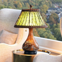 Urban Ambiance - Table Lamp - UQL7027 Devon Tiffany Table Lamp with Mediterranean Style, 25''H x 17.5''W, Leathered Sienna and Stained Glass - 