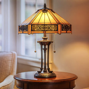 Urban Ambiance - Table Lamp - UQL7028 Teignbridge Tiffany Table Lamp with Western Style, 23''H x 16''W, Vintage Bronze and Stained Glass - 