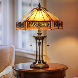 Urban Ambiance - Table Lamp - UQL7028 Teignbridge Tiffany Table Lamp with Western Style, 23''H x 16''W, Vintage Bronze and Stained Glass - 
