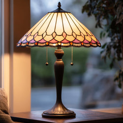 Urban Ambiance - Table Lamp - UQL7029 Barnard Tiffany Table Lamp with Glam Style, 24''H x 16''W, Matte Black and Stained Glass - 
