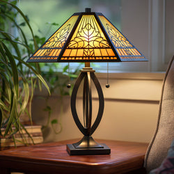 Urban Ambiance - Table Lamp - UQL7030 Winchelsea Tiffany Table Lamp with Cottagecore Style, 22.75''H x 18''W, Matte Black and Stained Glass - 