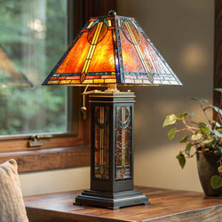 Urban Ambiance - Table Lamp - UQL7040 Southwark Tiffany Table Lamp with Mediterranean Style, 23''H x 14.5''W, Valiant Bronze and Stained Glass - 