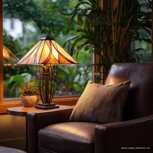 Urban Ambiance - Table Lamp - UQL7100 Bracknell Tiffany Table Lamp with Mediterranean Style, 25''H x 15.5''W, Valiant Bronze and Stained Glass -