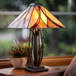 Urban Ambiance - Table Lamp - UQL7100 Bracknell Tiffany Table Lamp with Mediterranean Style, 25''H x 15.5''W, Valiant Bronze and Stained Glass -