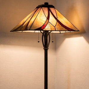 Urban Ambiance - Floor Lamp - UQL7101 Bracknell Tiffany Floor Lamp with Mediterranean Style, 60''H x 17''W, Valiant Bronze and Stained Glass - 