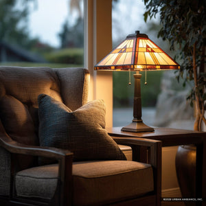 Urban Ambiance - Table Lamp - UQL7110 Cheshire Tiffany Table Lamp with Rustic Style, 23''H x 14''W, Vintage Bronze and Stained Glass - 