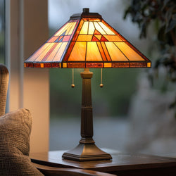 Urban Ambiance - Table Lamp - UQL7110 Cheshire Tiffany Table Lamp with Rustic Style, 23''H x 14''W, Vintage Bronze and Stained Glass - 