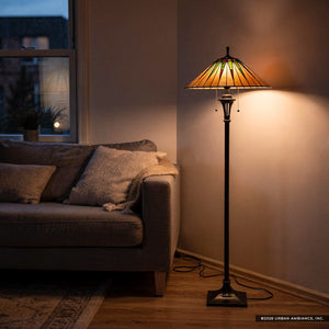 Urban Ambiance - Floor Lamp - UQL7121 Tameside Tiffany Floor Lamp with Craftsman Style, 62''H x 20.3''W, Vintage Bronze and Stained Glass - 