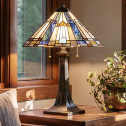 Urban Ambiance - Table Lamp - UQL7140 Allerdale Tiffany Table Lamp with Posh Style, 25''H x 15.5''W, Valiant Bronze and Stained Glass - 
