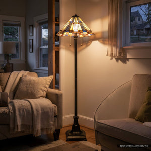 Urban Ambiance - Floor Lamp - UQL7142 Allerdale Tiffany Floor Lamp with Natural Style, 62''H x 17''W, Valiant Bronze and Stained Glass - 
