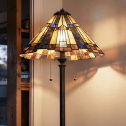 Urban Ambiance - Floor Lamp - UQL7142 Allerdale Tiffany Floor Lamp with Natural Style, 62''H x 17''W, Valiant Bronze and Stained Glass - 