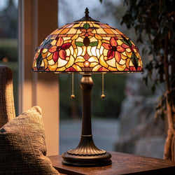 Urban Ambiance - Table Lamp - UQL7150 Ashborne Tiffany Table Lamp with Mediterranean Style, 23''H x 16''W, Vintage Bronze and Stained Glass - 