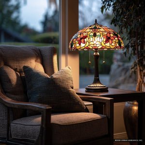 Urban Ambiance - Table Lamp - UQL7150 Ashborne Tiffany Table Lamp with Mediterranean Style, 23''H x 16''W, Vintage Bronze and Stained Glass - 