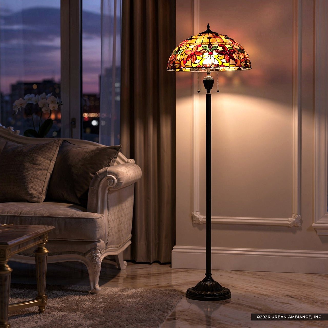 UQL7151 Ashborne Tiffany Floor Lamp with Mediterranean Style, 62