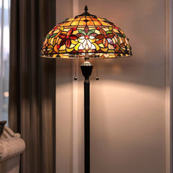 Urban Ambiance - Floor Lamp - UQL7151 Ashborne Tiffany Floor Lamp with Mediterranean Style, 62''H x 18''W, Vintage Bronze and Stained Glass - 