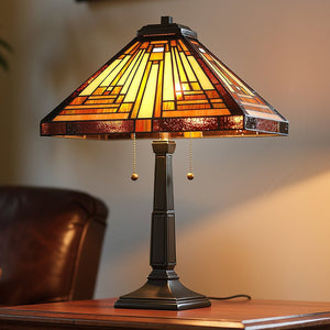 Urban Ambiance - Table Lamp - UQL7180 Waltham Tiffany Table Lamp with Craftsman Style, 23''H x 16''W, Vintage Bronze and Stained Glass - 