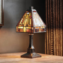 Urban Ambiance - Table Lamp - UQL7181 Waltham Tiffany Table Lamp with Craftsman Style, 12''H x 5''W, Vintage Bronze and Stained Glass - 