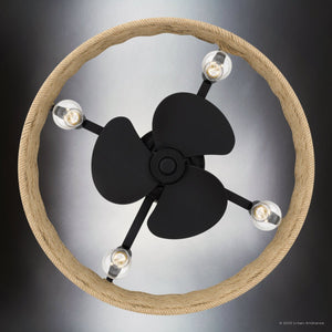 Urban Ambiance - Ceiling Fan - UQL9080 Natural Indoor Ceiling Fan, 9.25''H x 22.00''W x 22.00''D, Matte Black Finish, Bendigo Collection - 