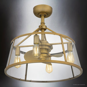 Urban Ambiance - Ceiling Fan - UQL9090 Traditional Indoor Ceiling Fan, 15.75''H x 22.00''W x 22.00''D, Weathered Brass Finish, Guildford Collection - 