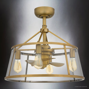 Urban Ambiance - Ceiling Fan - UQL9090 Traditional Indoor Ceiling Fan, 15.75''H x 22.00''W x 22.00''D, Weathered Brass Finish, Guildford Collection - 