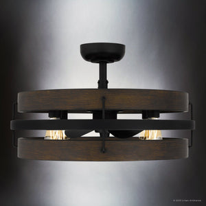 Urban Ambiance - Ceiling Fan - UQL9120 Modern Rustic Indoor Ceiling Fan, 10.25''H x 23.75''W x 23.75''D, Matte Black Finish, Bendigo Collection - 