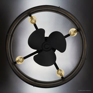 Urban Ambiance - Ceiling Fan - UQL9120 Modern Rustic Indoor Ceiling Fan, 10.25''H x 23.75''W x 23.75''D, Matte Black Finish, Bendigo Collection - 