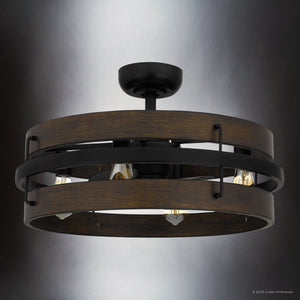Urban Ambiance - Ceiling Fan - UQL9120 Modern Rustic Indoor Ceiling Fan, 10.25''H x 23.75''W x 23.75''D, Matte Black Finish, Bendigo Collection - 