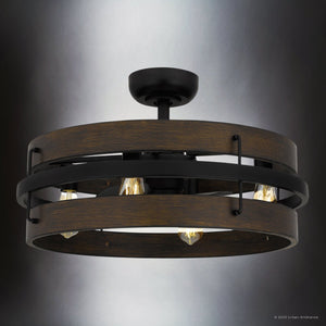 Urban Ambiance - Ceiling Fan - UQL9120 Modern Rustic Indoor Ceiling Fan, 10.25''H x 23.75''W x 23.75''D, Matte Black Finish, Bendigo Collection - 