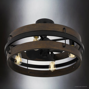 Urban Ambiance - Ceiling Fan - UQL9120 Modern Rustic Indoor Ceiling Fan, 10.25''H x 23.75''W x 23.75''D, Matte Black Finish, Bendigo Collection - 