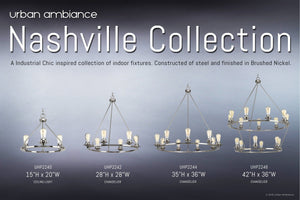 Urban Ambiance's Nashville Collection features the beautiful UHP2242 Industrial Chic Chandelier, boasting a Brushed Nickel Finish and measuring 27-1/2