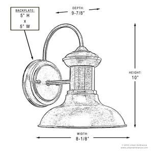 A beautiful drawing showing the dimensions of the UHP1020 Industrial Chic Outdoor Wall Light, 10