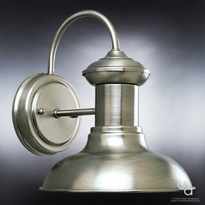 A Beautiful UHP1022 Industrial Chic Outdoor Lighting Fixture with a Unique Metal Shade on a Black Background.